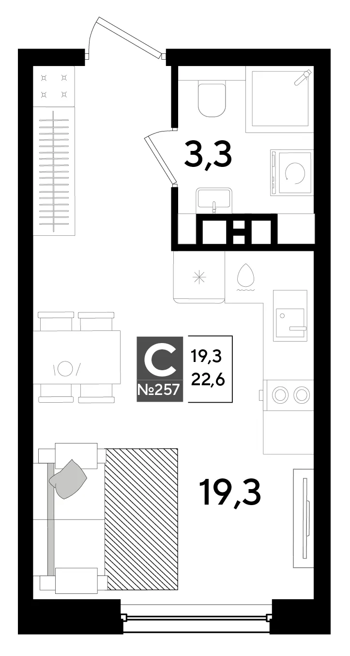 Студия 22.6 м²