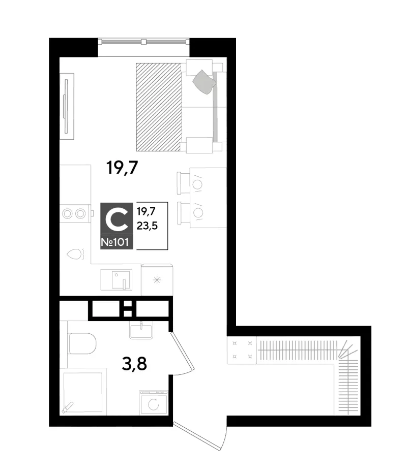 Студия 23.5 м²
