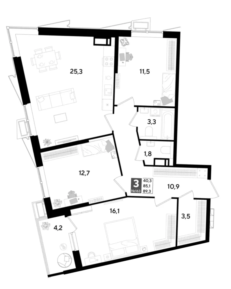 3-комн. 89.6 м²