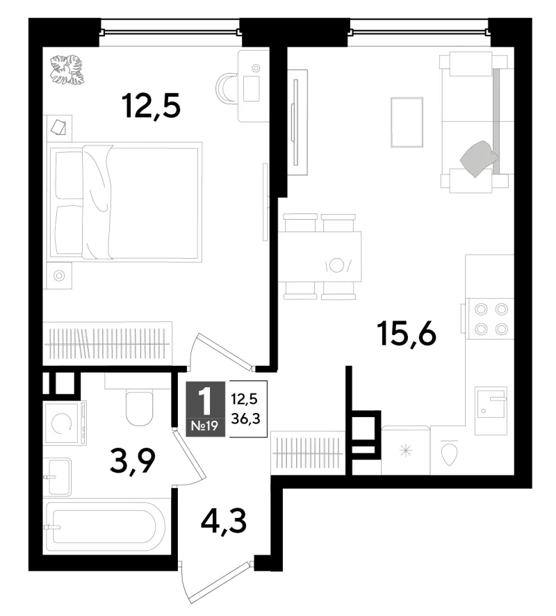 1-комн. 36.3 м²