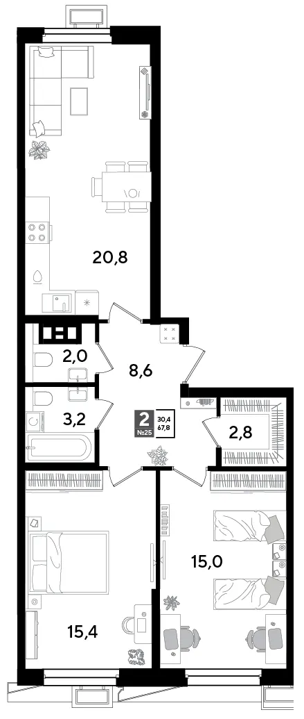 2-комн. 67.8 м²
