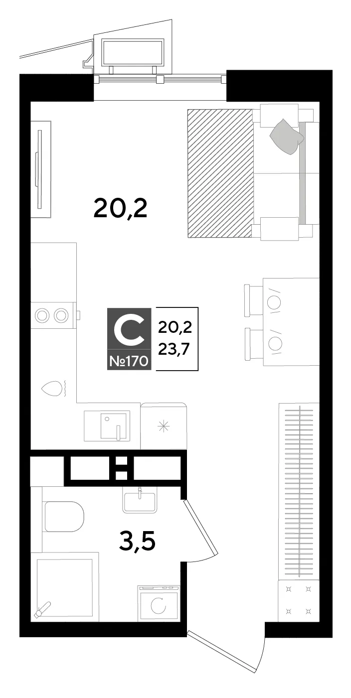 Студия 23.7 м²