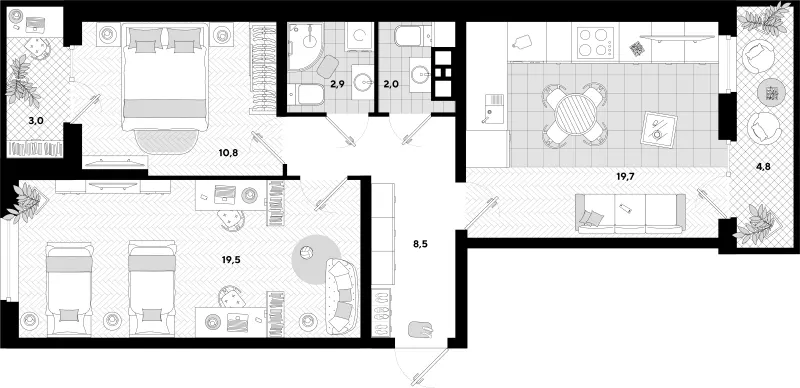 2-комн. 68.5 м²