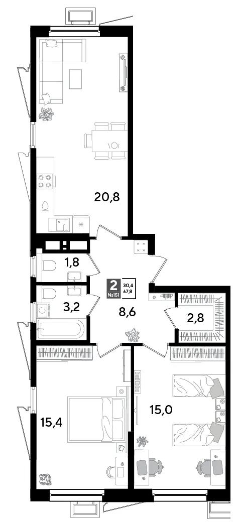 2-комн. 67.6 м²
