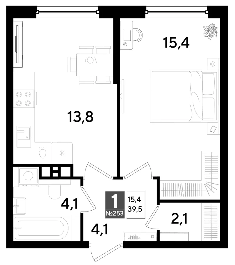 1-комн. 39.5 м²