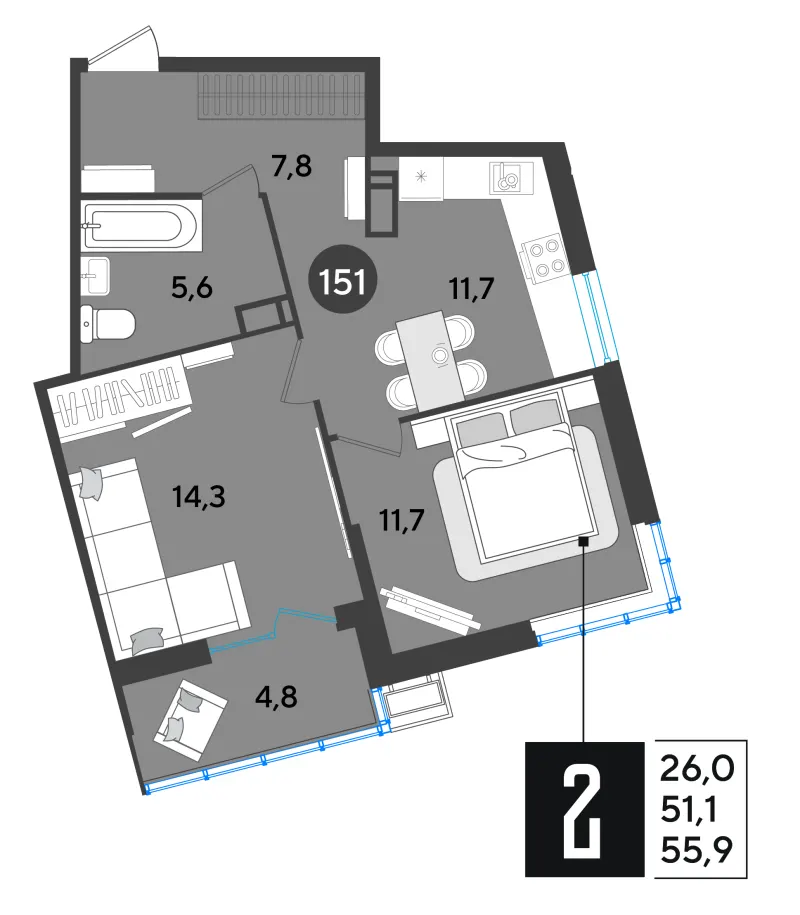 2-комн. 56.2 м²