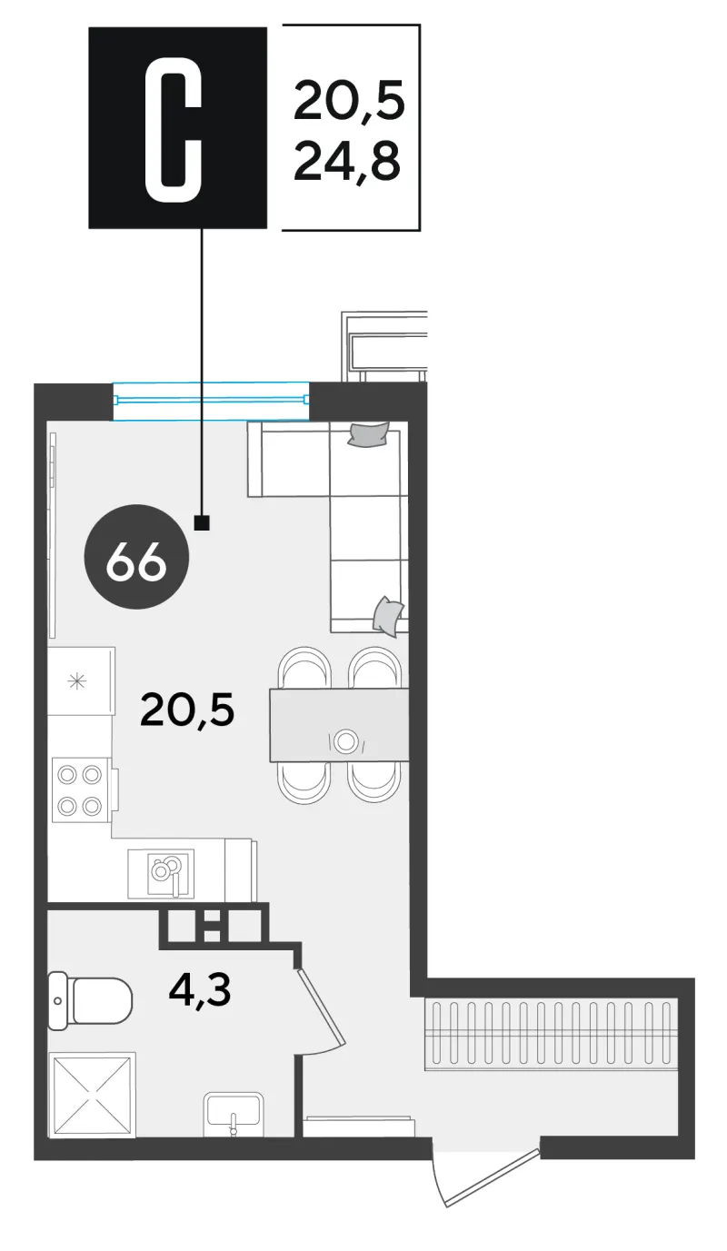 Студия 24.8 м²