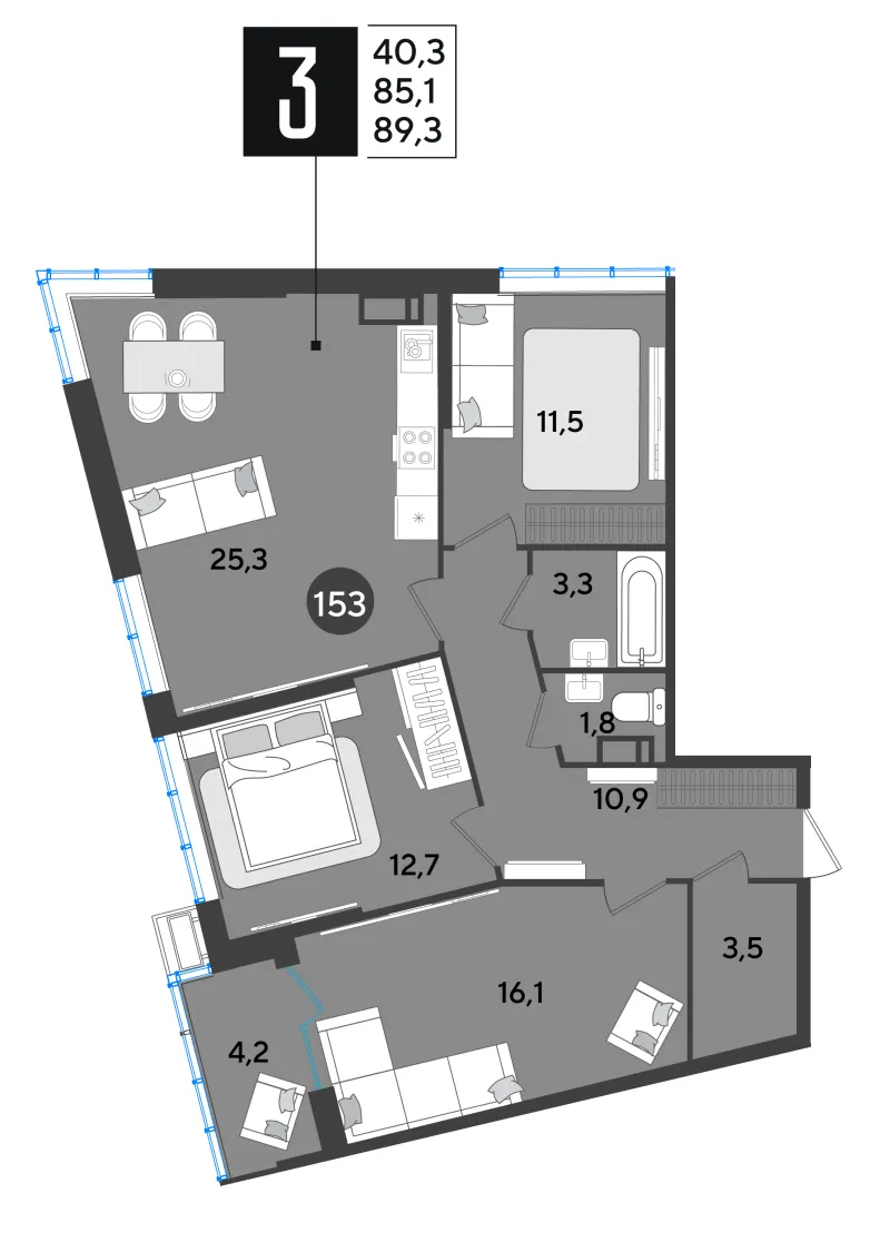 3-комн. 89.3 м²