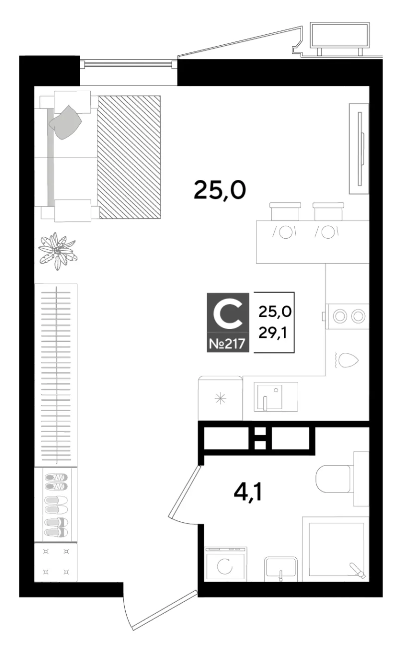 Студия 29.1 м²