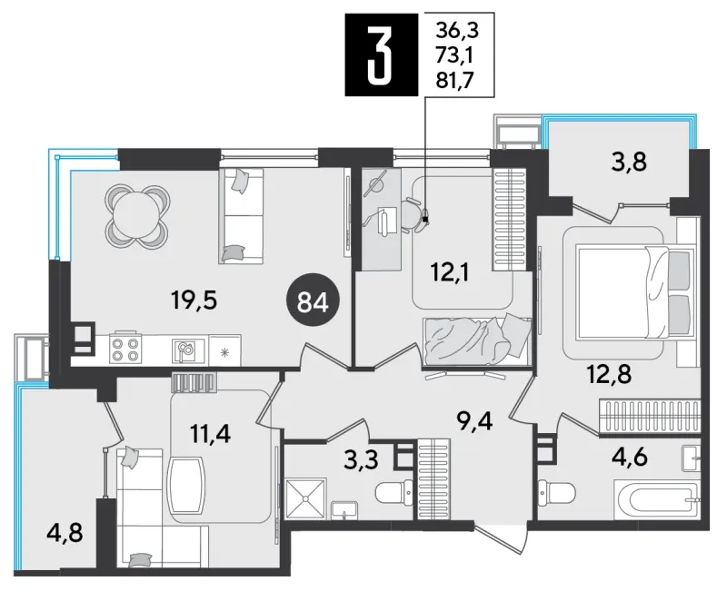 3-комн. 81.7 м²