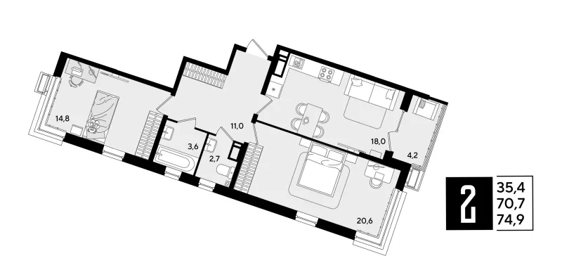 2-комн. 75.2 м²