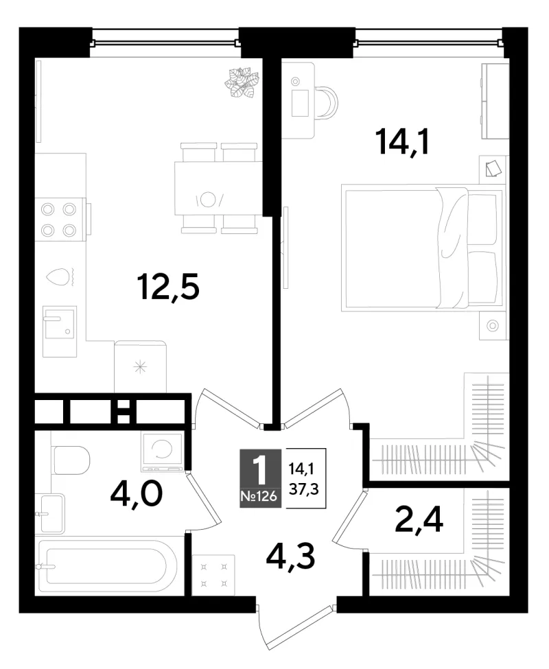 1-комн. 37.3 м²
