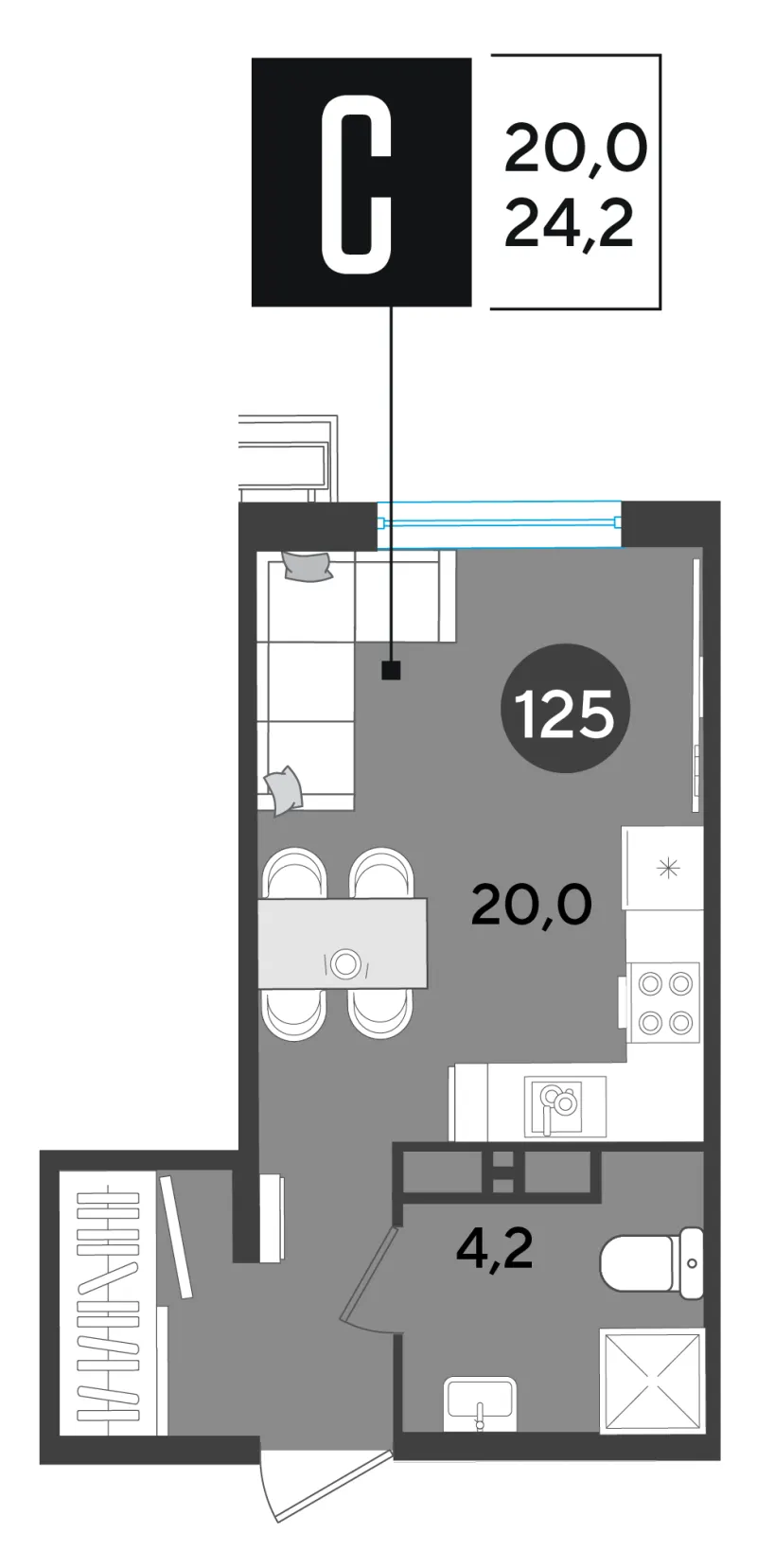 Студия 24.2 м²