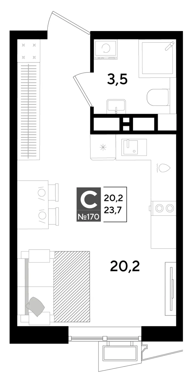 Студия 23.7 м²
