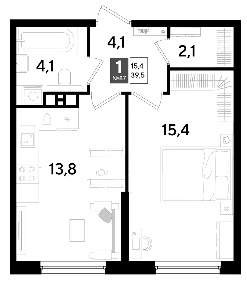 1-комн. 39.5 м²