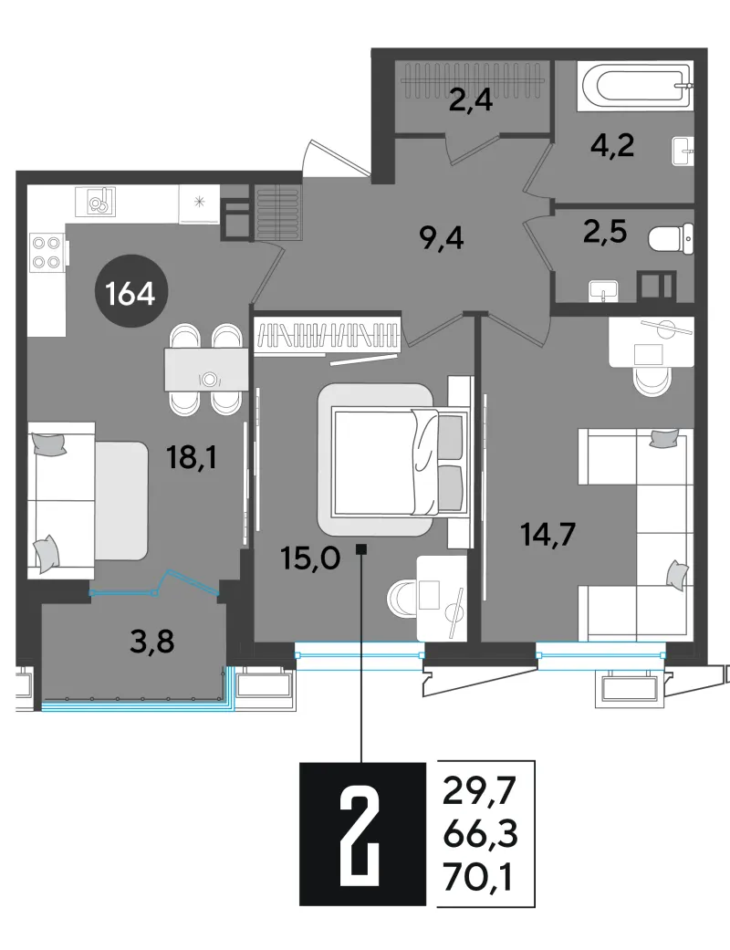 2-комн. 70.2 м²