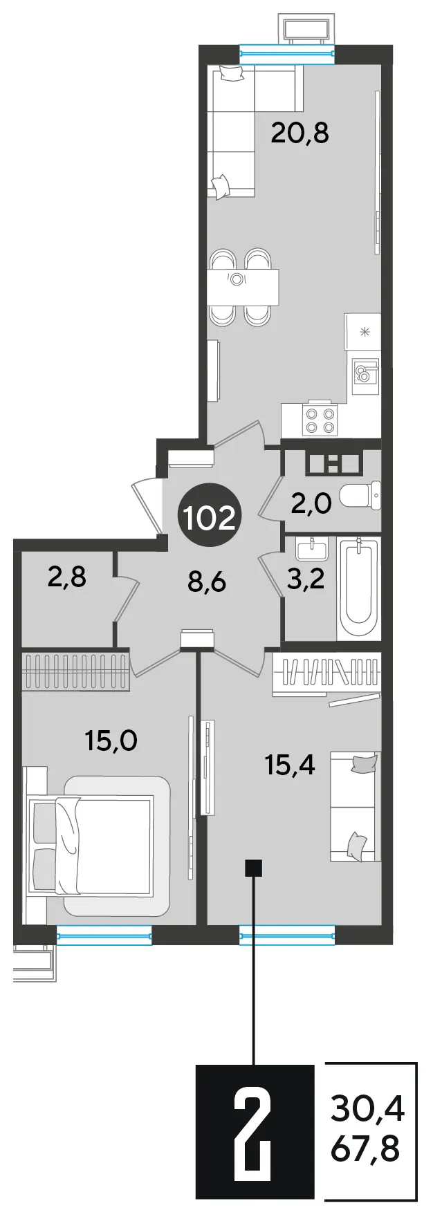 2-комн. 67.8 м²
