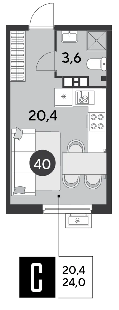 Студия 24 м²