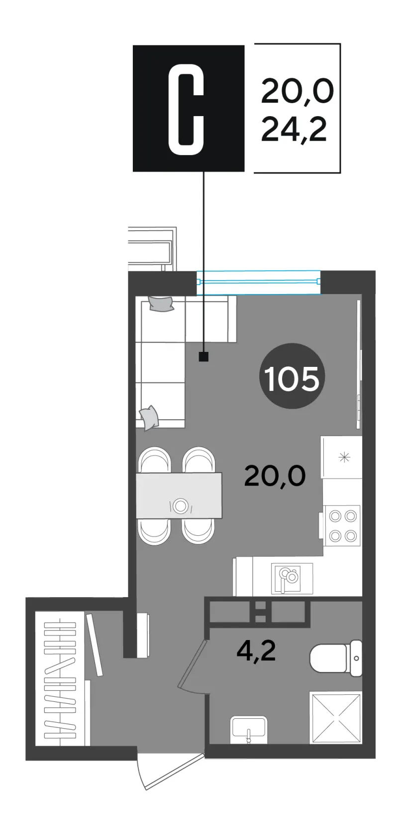 Студия 24.2 м²
