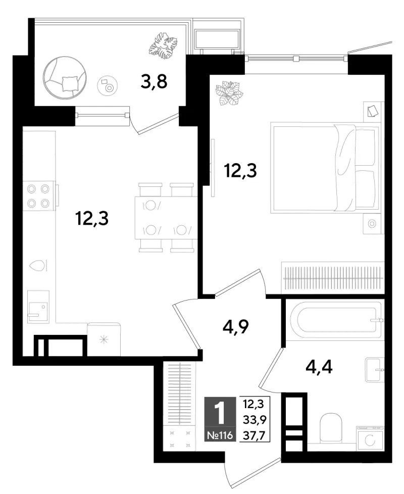1-комн. 37.9 м²
