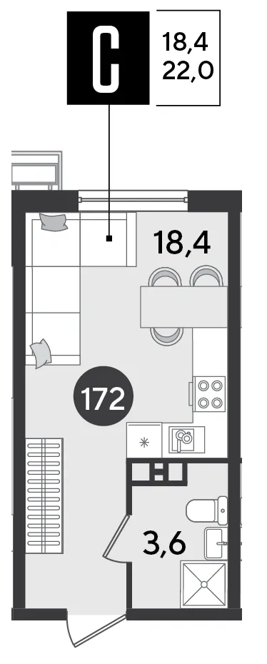 Студия 22 м²