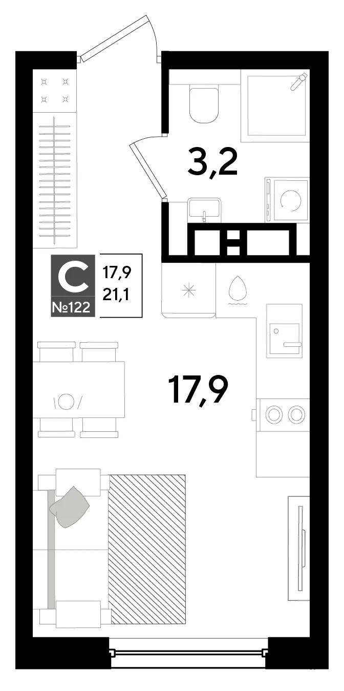 Студия 21.1 м²