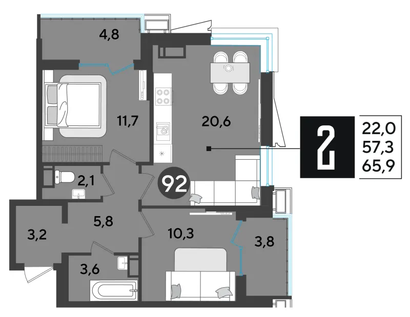 2-комн. 66.2 м²