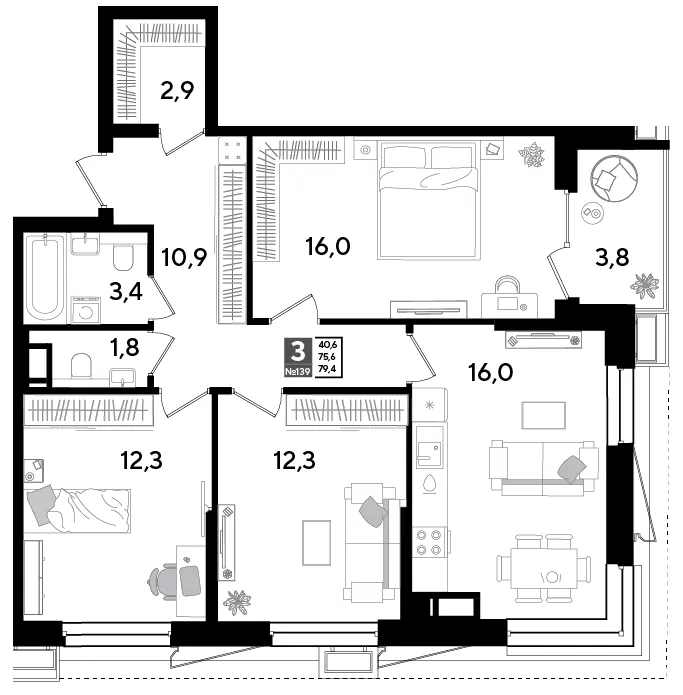 3-комн. 79.4 м²