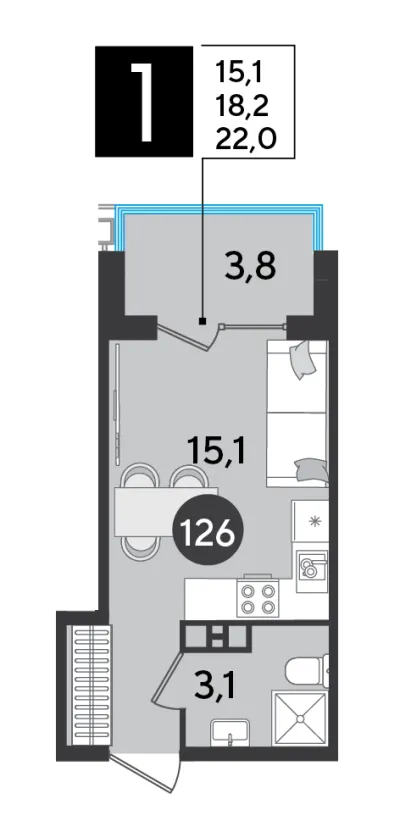 22 м² — планировка
