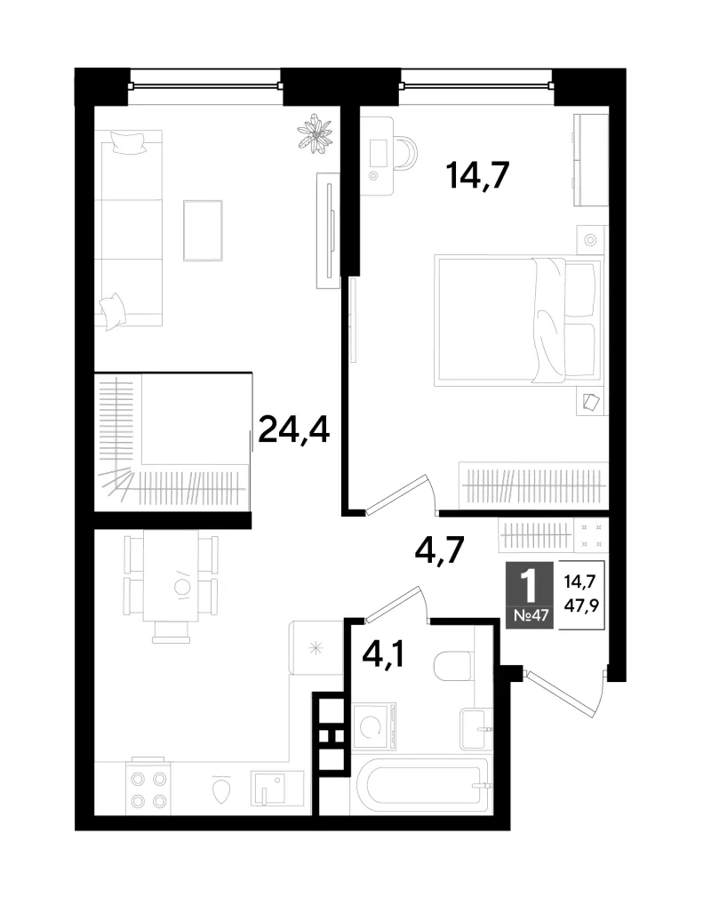 1-комн. 47.9 м²
