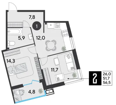 56,5 м² — планировка