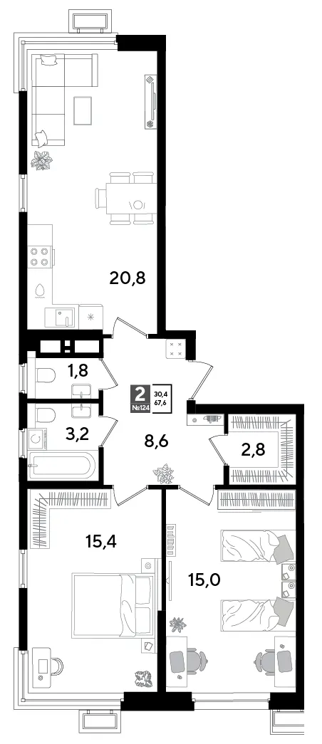 2-комн. 67.6 м²
