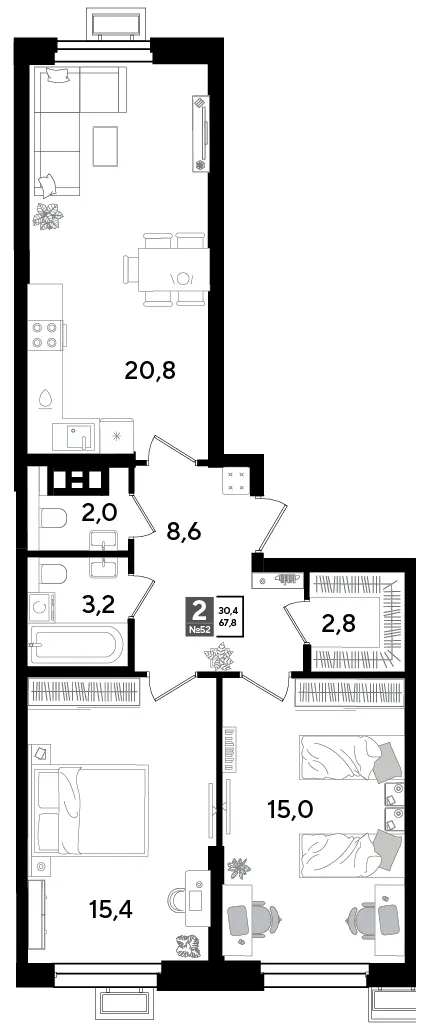 2-комн. 67.8 м²