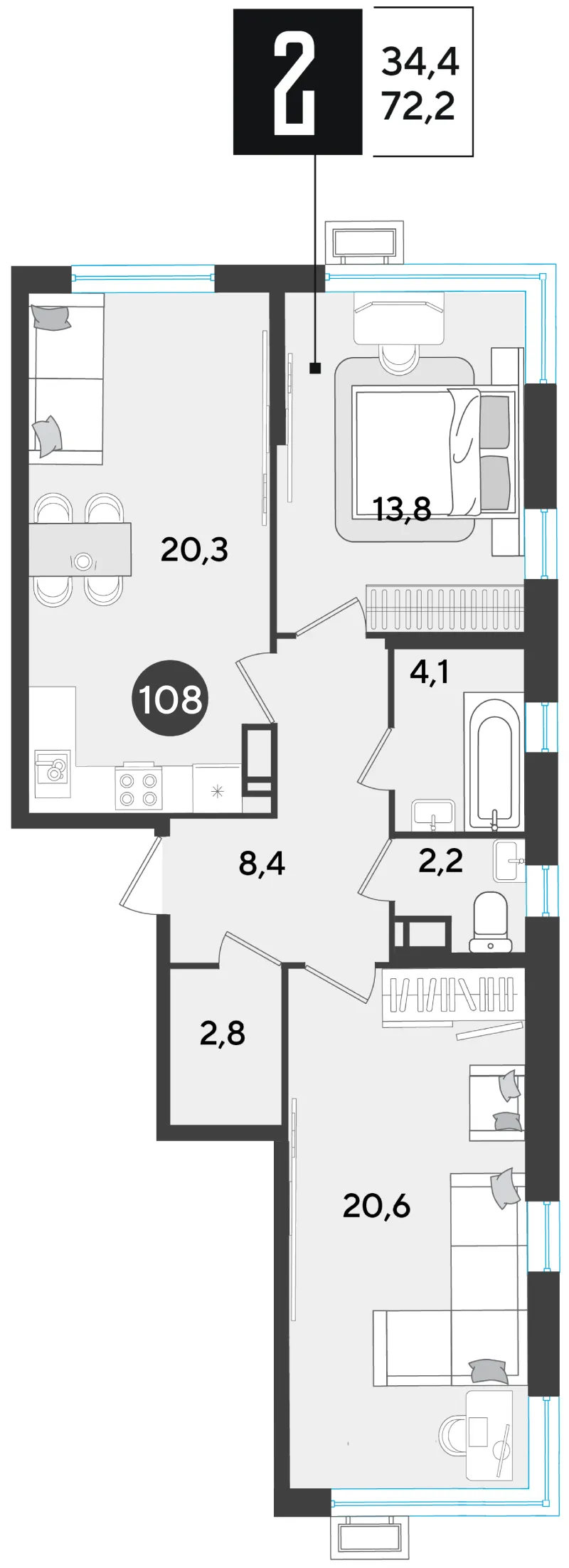 2-комн. 72.4 м²