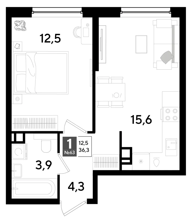 1-комн. 36.3 м²