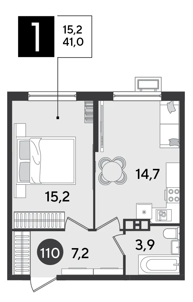 1-комн. 41 м²