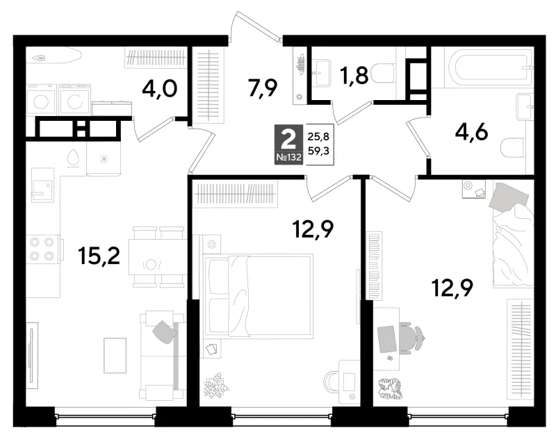 2-комн. 59.3 м²
