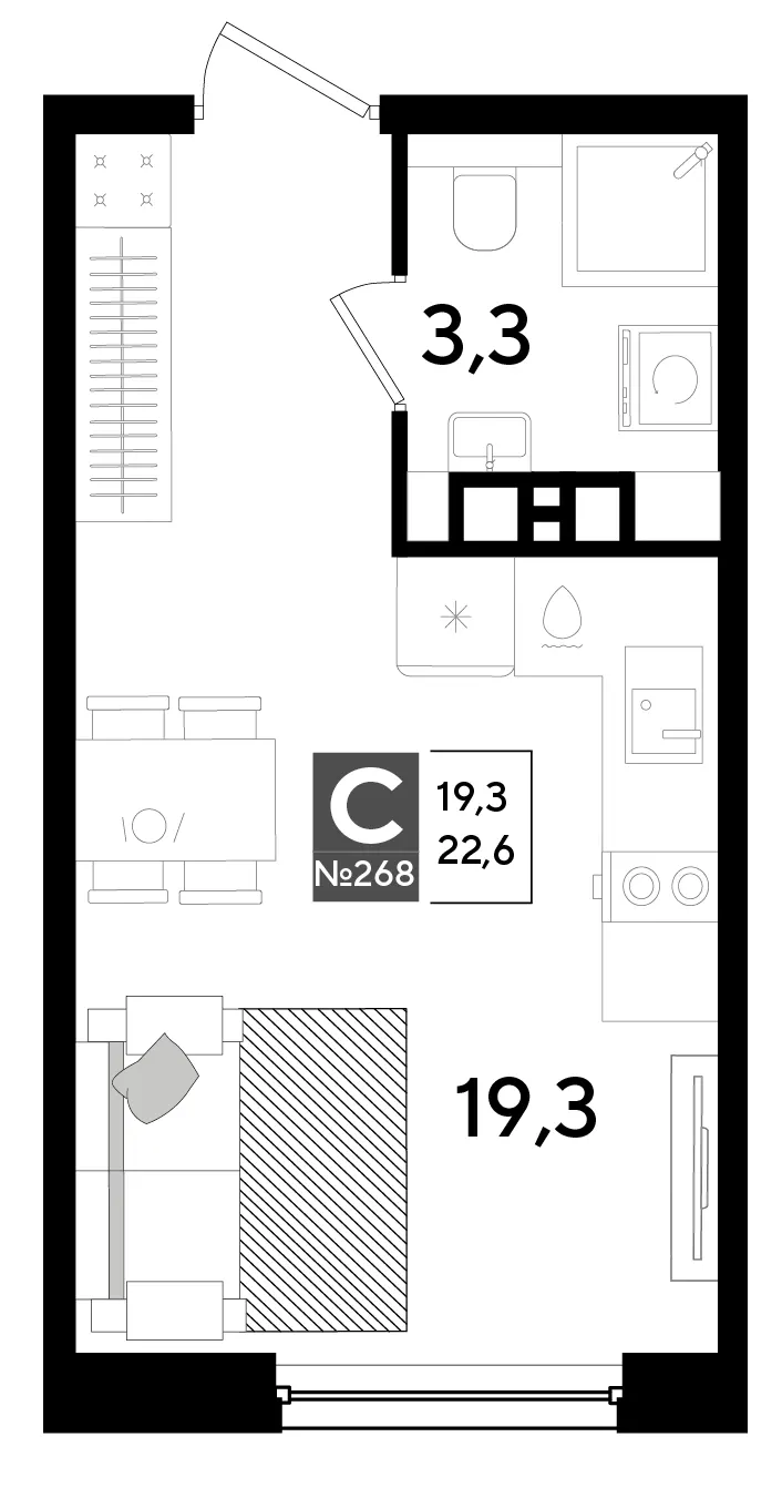 Студия 22.6 м²