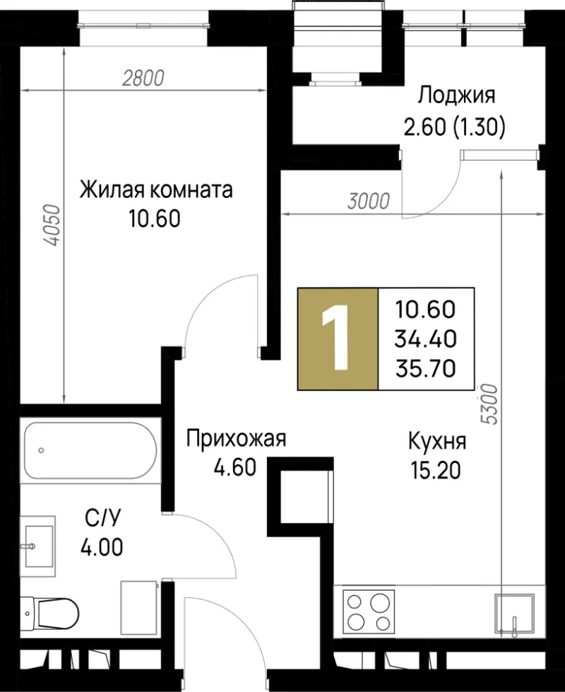 1-комн. 35.7 м²