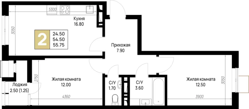 2-комн. 55.8 м²