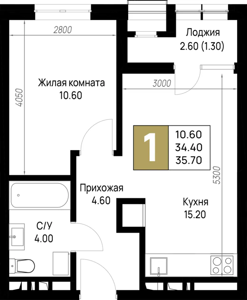 1-комн. 35.7 м²