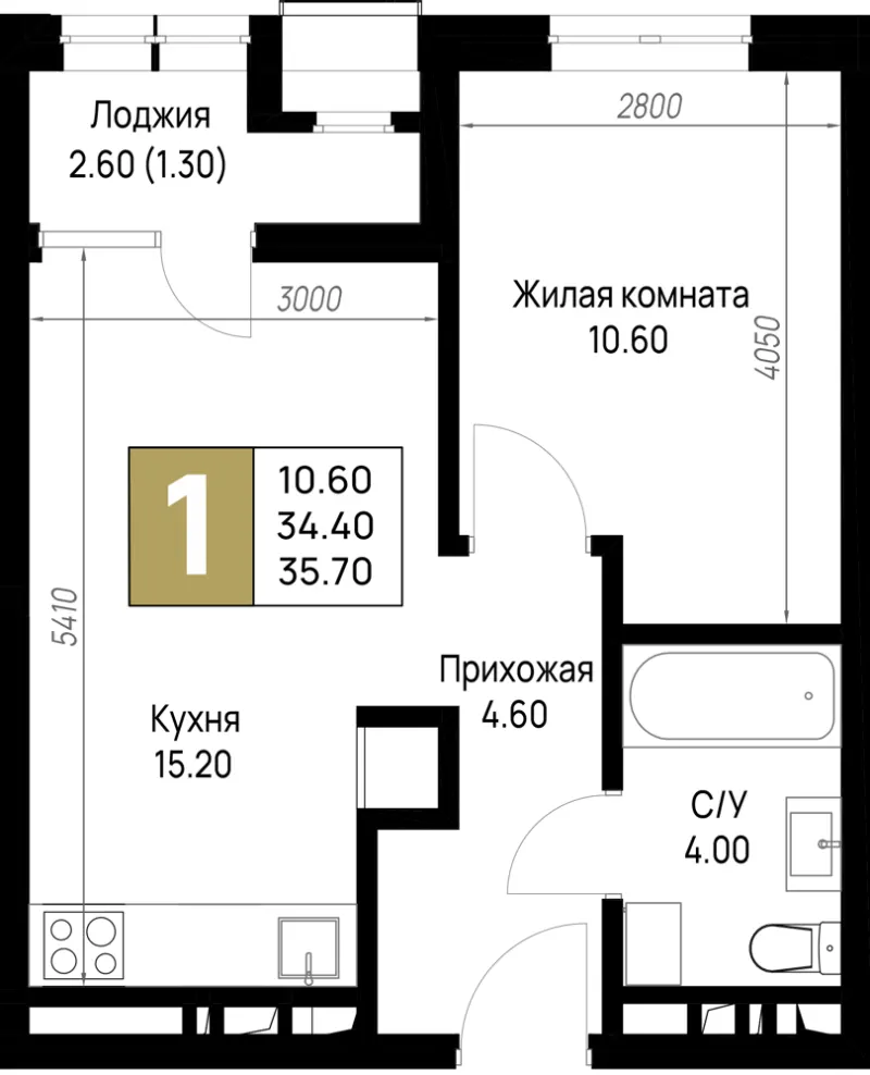 1-комн. 35.7 м²
