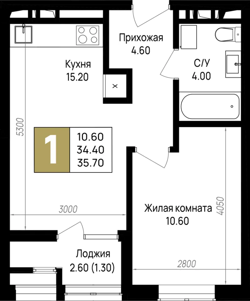 1-комн. 35.7 м²