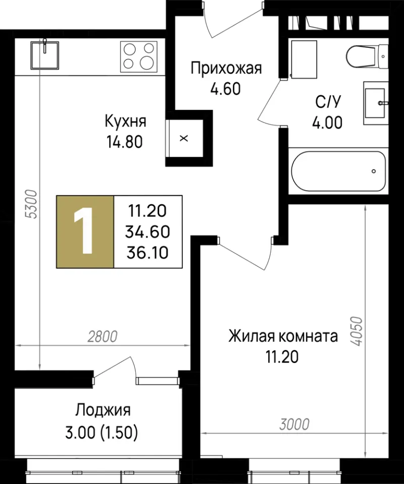 1-комн. 36.1 м²
