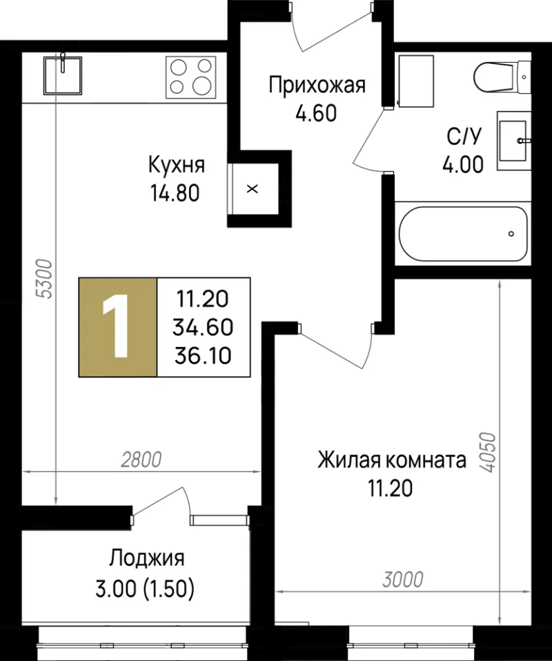 1-комн. 36.1 м²