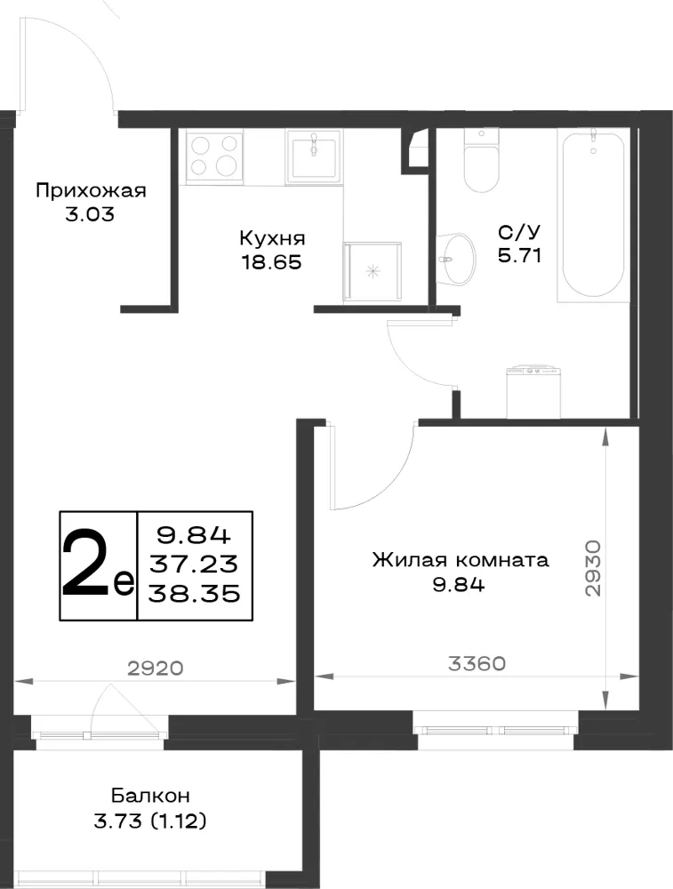 1-комн. 37.3 м²