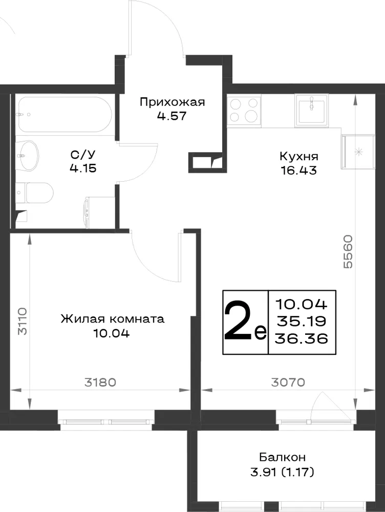 1-комн. 36.4 м²