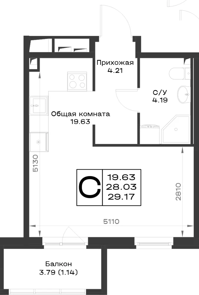 1-комн. 29.2 м²