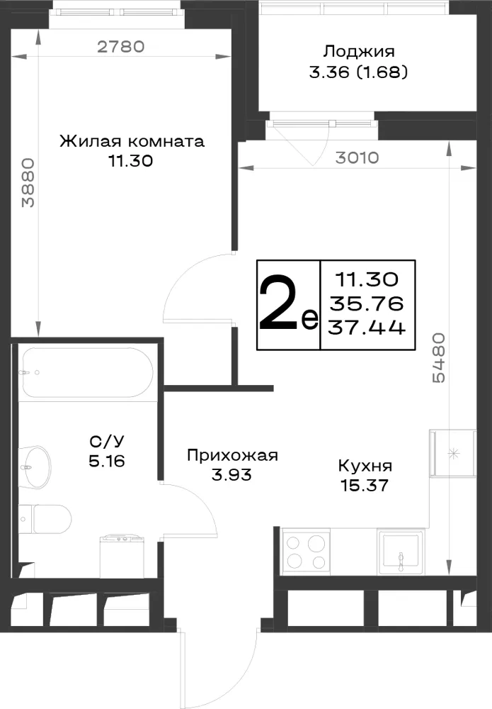 1-комн. 37.4 м²