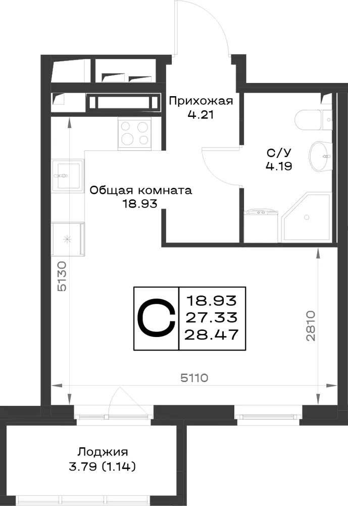 1-комн. 28.5 м²